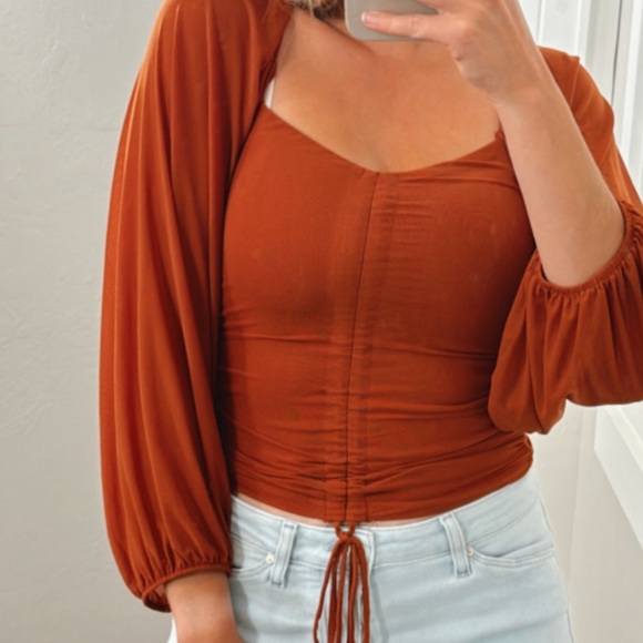 Lulu’s Completed Charmed Ruched Top Crop Top Small Rust Orange - Picture 5 of 15
